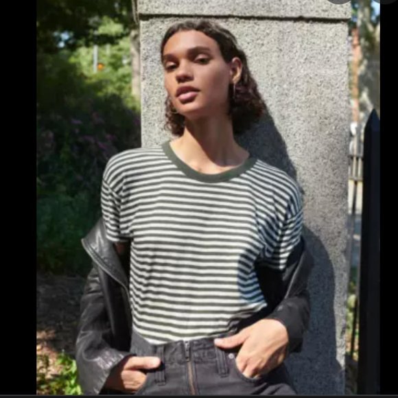 Madewell Whisper Cotton Rib-Crewneck Tee in Damien Stripe - Picture 1 of 3